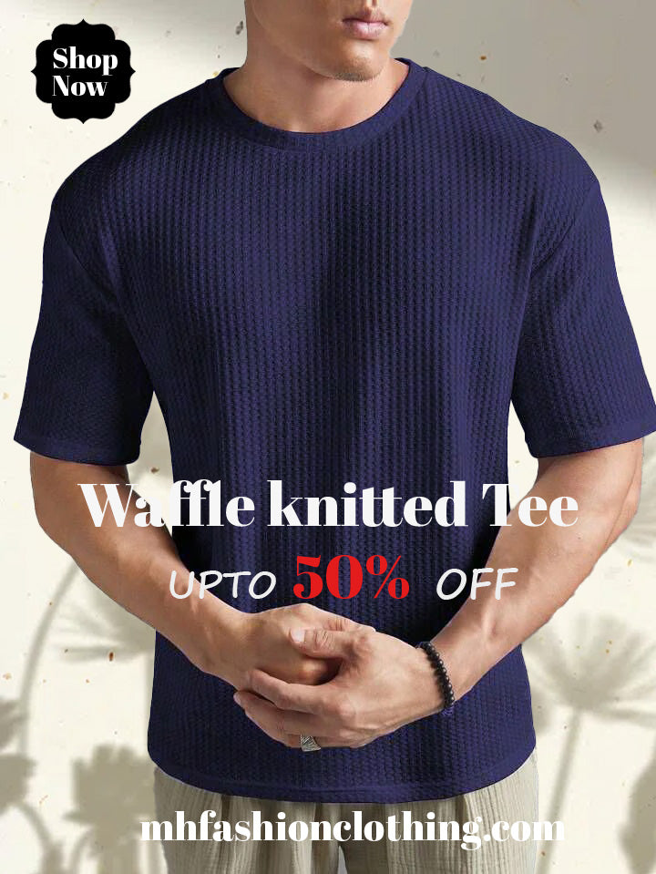 neavy blue color Oversized Waffle Knit t shirt - M.H fashion