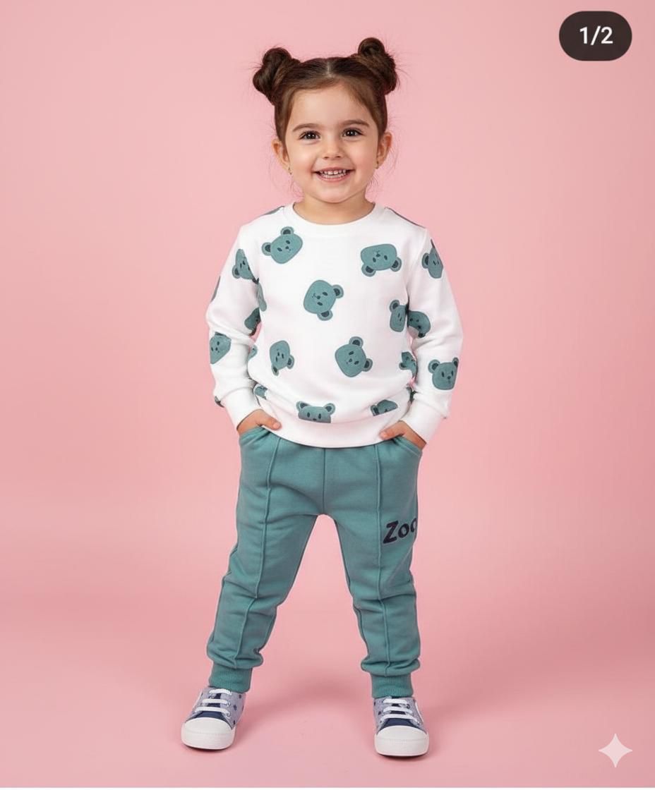 grey bear printed  kids suit for winter - M.H fashion