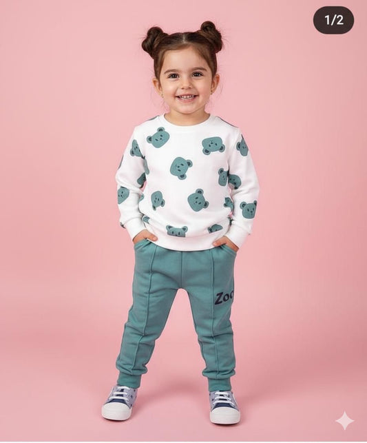 grey bear printed  kids suit for winter - M.H fashion