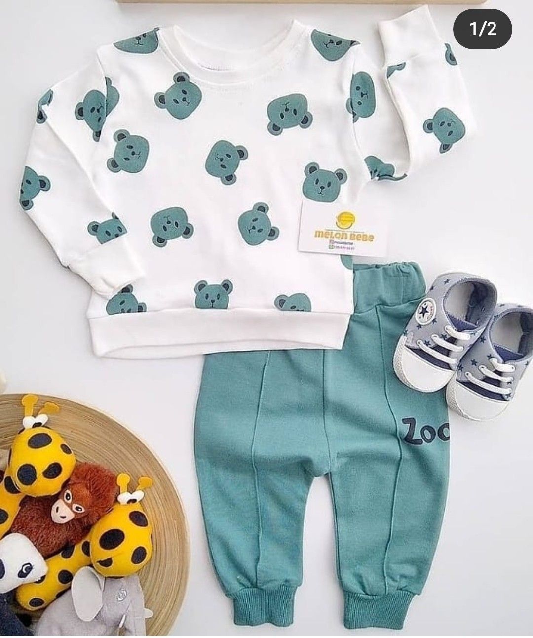 grey bear printed  kids suit for winter - M.H fashion
