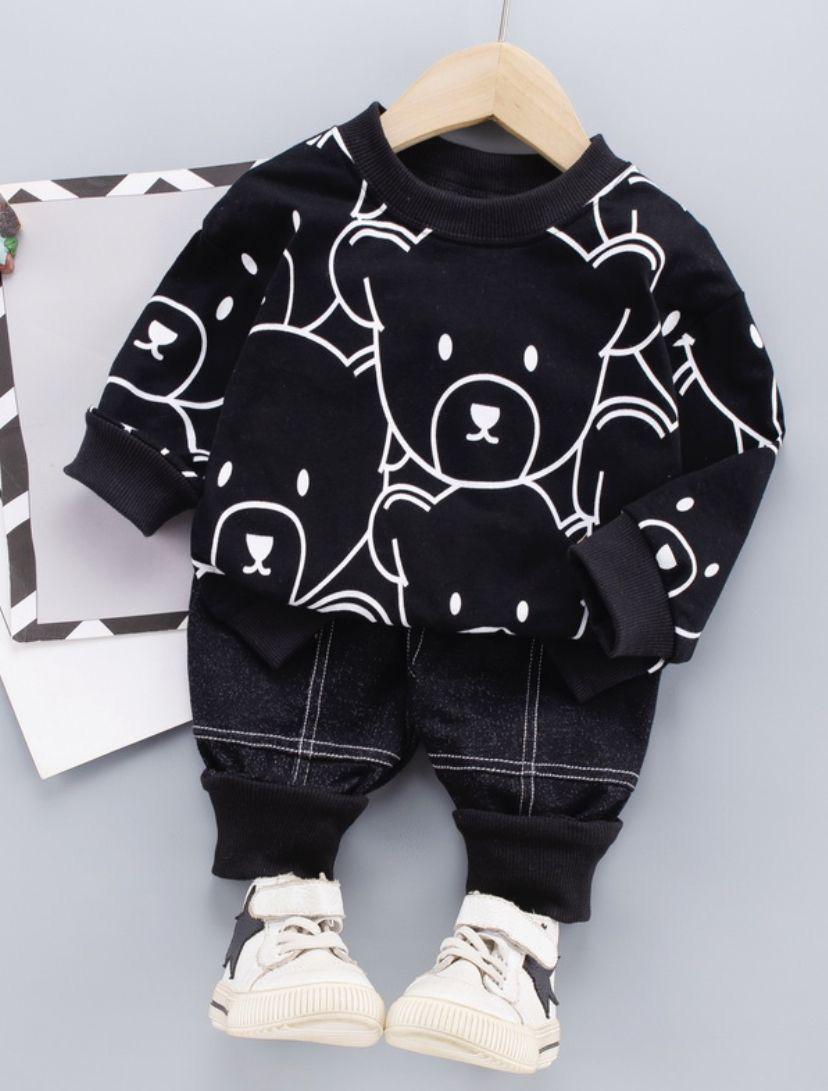 black panda check trouser printed  kids suit for winter - M.H fashion