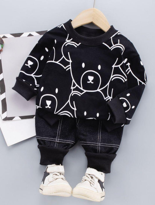 black panda check trouser printed  kids suit for winter - M.H fashion