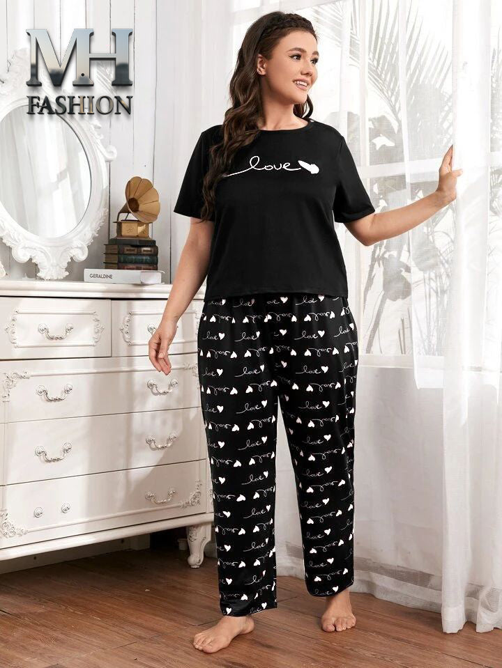 black heart and love printed night suit cotton jarsy fabric - M.H fashion 