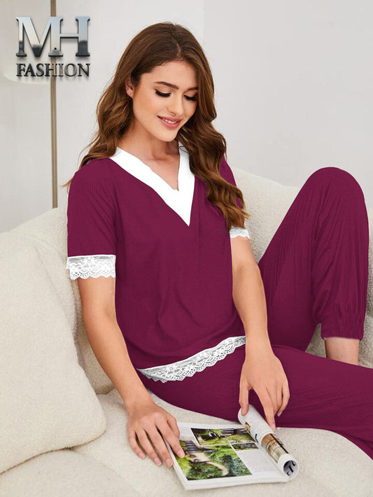 maroon decent design  night suit in premium fabric cotton jarsy - M.H fashion 