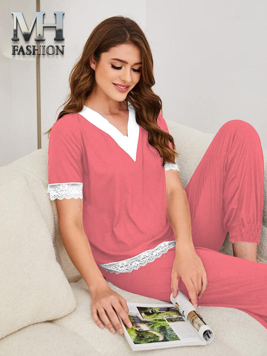 pink decent design  night suit in premium fabric cotton jarsy - M.H fashion 
