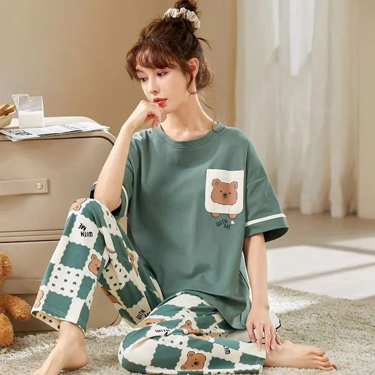 green pocket  design night suit premium fabric for girls and woman