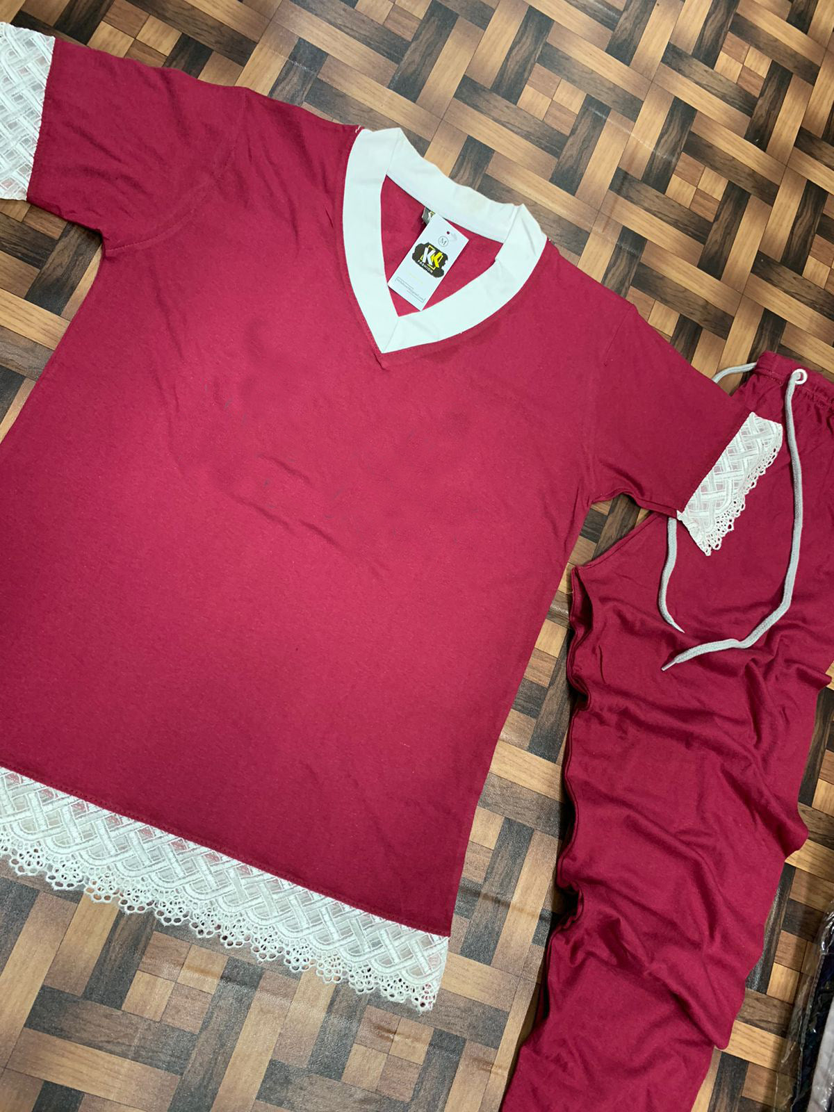 maroon decent design  night suit in premium fabric cotton jarsy - M.H fashion 