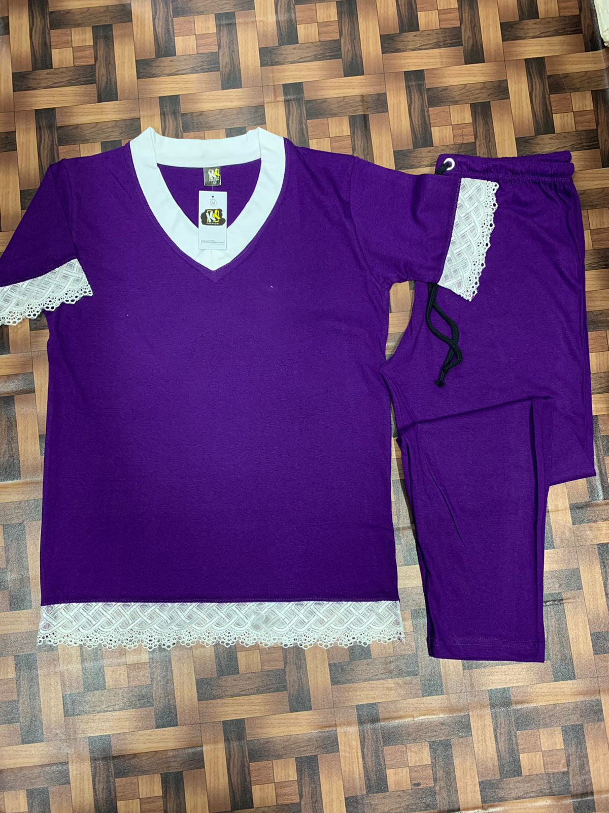 purple decent design  night suit in premium fabric cotton jarsy - M.H fashion 