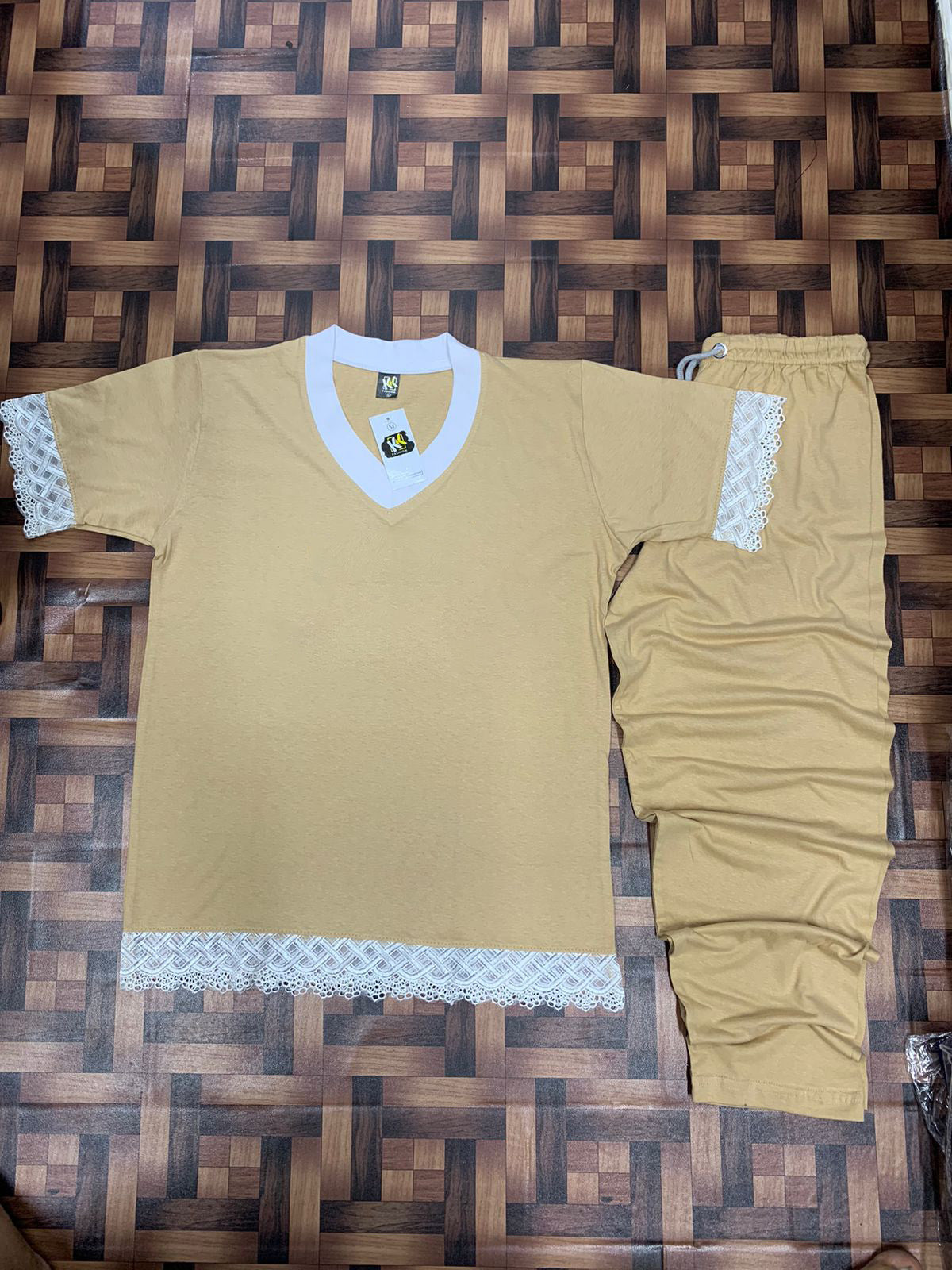 cream decent design  night suit in premium fabric cotton jarsy - M.H fashion 
