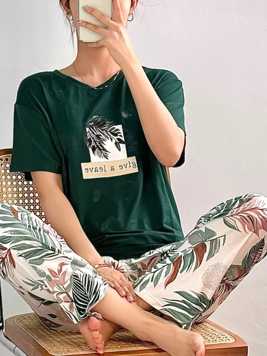 GREEN LEAVE DESIGN NIGHT DRESS IN COTTON FABRIC
