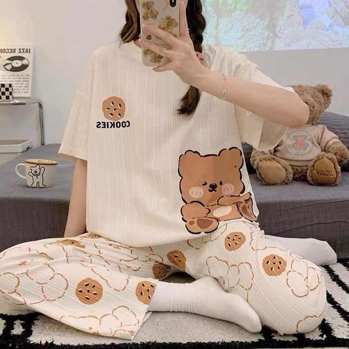 NEW BEAR DESIGN NIGHT DRESS IN COTTON FABRIC