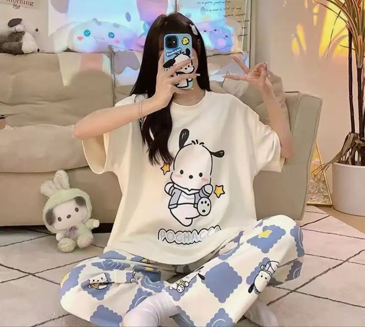 WHITE PANDA DESIGN NIGHT DRESS IN COTTON FABRIC