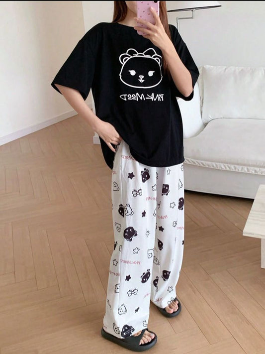 BLACK SMILE DESIGN NIGHT DRESS IN COTTON FABRIC