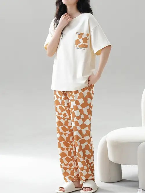 BROWN PAJAMA DESIGN NIGHT DRESS IN COTTON FABRIC